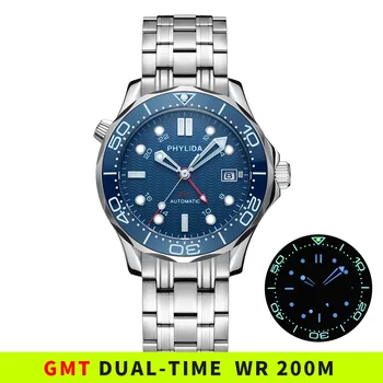 NUEVA 20ATM Resistente al Agua GMT Azul de la Onda de Marcado Automático de los Hombres Reloj de Cristal de Zafiro del Mar-Master DIVER 300M SS Pulsera