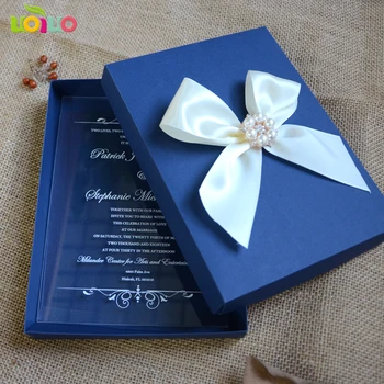 10pcs azul marino/blanco/negro invitación caja de acrílico de la tarjeta de