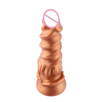 Suave Espiral Anal Juguetes Monstruo Polla Realista de 21,5 cm de la Copa de Succión de Silicona de Perforación Gusano Consoladores Para Mujeres Consolador Para Hombres