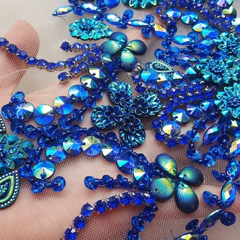 Hechos a MANO con Cuentas de Bricolaje Azul Cristal Coser de diamante de imitación Vestidos de Apliques de Parches de Diseño Para la Correa de la Cintura Vestido de la Boda Decoración