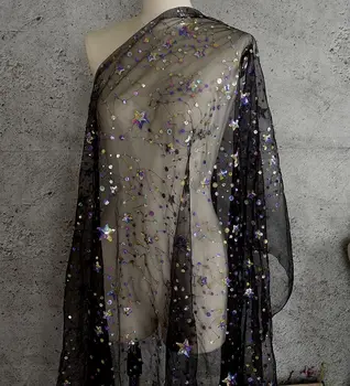 130 CM Color de lentejuelas bordado de la tela de malla vestido de costura de tela de bricolaje materiales hechos a mano de la decoración de la ropa de los niños de la tela