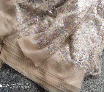 130 CM Color de lentejuelas bordado de la tela de malla vestido de costura de tela de bricolaje materiales hechos a mano de la decoración de la ropa de los niños de la tela