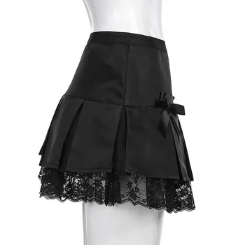Jaycosin Mujer Faldas Harajuku Encajes Goth Y2k Falda Plisada Punk Academia De Estética Vintage Streetwear Negro Mini Faldas