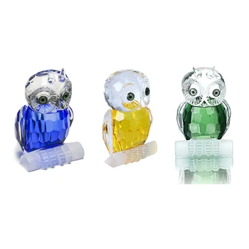 H&D 3pcs/set de Cristal Búho Estatuilla de los Animales de la Colección de Pisapapeles Centro de Mesa para Adorno Amarillo Azul Verde de 2,7 pulgadas