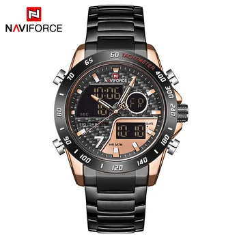 Marca de lujo NAVIFORCE Hombres Relojes Militares deportivo Digital de reloj de pulsera de Moda de Hombre de Acero correa de Reloj resistente al agua Relogio Masculino