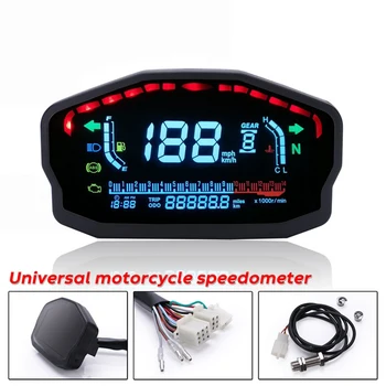 La motocicleta Universal LED LCD Velocímetro Odómetro Digital Retroiluminación de la Velocidad del agua de la temperatura de aceite medidor De 2 4 Cilindros de honda