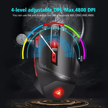 HXSJ T88 Wireless Gaming Mouse 7-Tecla de Diseño Ergonómico de Apoyo a la Programación de Macros 7 Colores de Iluminación Recargable hasta 4800dpi
