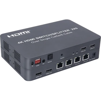 4K@30 HZ Extensor HDMI 100M 2x6 conmutador HDMI Transmisor Con 2 entrada HDMI + 2 HDMI de salida de + 4 canales de RJ45 salida extendida