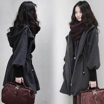 Mujeres en la nueva moda de invierno abrigo de paño largo de la cuerda engrosamiento de abrigo de lana de oveja