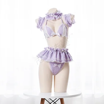 Mujer Sexy Conjunto De Lencería Lolita Linda Maid Uniforme Kawaii Anime En Bikini Set Plisado De Encaje De La Ropa Interior Trajes Cosplay De Anime Ropa