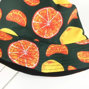 LDSLYJR 2019 algodón de la Fruta de naranja impresión Cubo Sombrero de Pescador Sombrero de viaje al aire libre sombrero de Sol, Gorra de Sombreros para Hombres y Mujeres 205