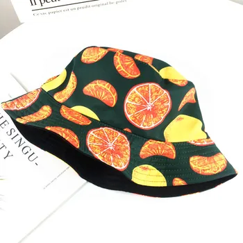 LDSLYJR 2019 algodón de la Fruta de naranja impresión Cubo Sombrero de Pescador Sombrero de viaje al aire libre sombrero de Sol, Gorra de Sombreros para Hombres y Mujeres 205