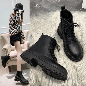 2020new producto de color sólido de las señoras de Martin botas de todos-partido plana botas zapatos casual caliente antideslizante zapatos de moda con cordones boots5-7.5