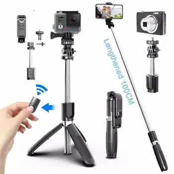 Inalámbrico De Alta Calidad De Bluetooth Selfie Stick Trípode Con Control Remoto Palo Selfie Plegable Extensible Monopie Para Iphone Cámara De Acción