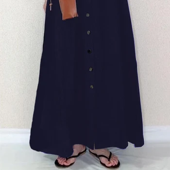 Las mujeres Vestido de un Solo pecho Abotonado Traje de Linterna Mangas de Una línea de V-cuello del Color Sólido Vestidos Casual Suelto Japón corea Vestido Largo