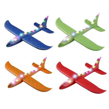 48 cm Iluminado de Espuma de Aeronaves de la Espuma de la Aeronave Con la Luz de BRICOLAJE de dibujos animados de la Mano Tirando de Avión PPE Mano Lanzando Modelo de Planeador Juguetes Para los Niños