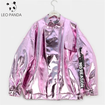 2020 Otoño Chaqueta de las Mujeres de la Calle, Más el Tamaño de Metal Suelto de Color Rosa Púrpura del Plata de Pie de Cuello Abrigo de Fiesta de Moda Femenina Exterior HD236