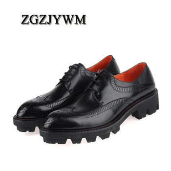 ZGZJYWM la Marca de Moda de Alta Calidad de Cuero Genuino de Negocios Vestido de suela Gruesa cordones Negro/Rojo Transpirable Oxford, los Zapatos de los Hombres