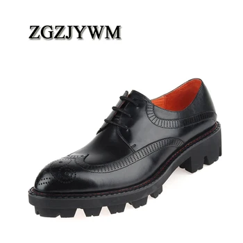 ZGZJYWM la Marca de Moda de Alta Calidad de Cuero Genuino de Negocios Vestido de suela Gruesa cordones Negro/Rojo Transpirable Oxford, los Zapatos de los Hombres