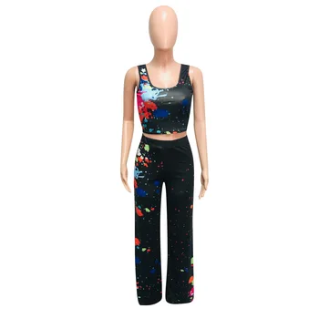 2020 Verano trajes de Mujeres Tie-Dye Graffiti Impresión de la parte Superior del Tanque de Pantalones, Set de Dos piezas Europeas y Americanas Señoras 's Ropa