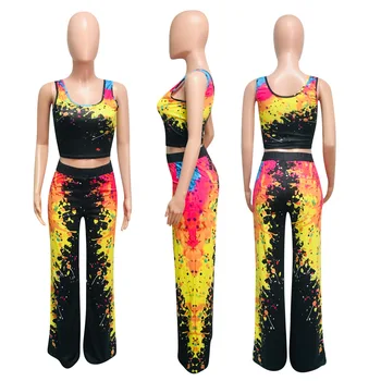2020 Verano trajes de Mujeres Tie-Dye Graffiti Impresión de la parte Superior del Tanque de Pantalones, Set de Dos piezas Europeas y Americanas Señoras 's Ropa