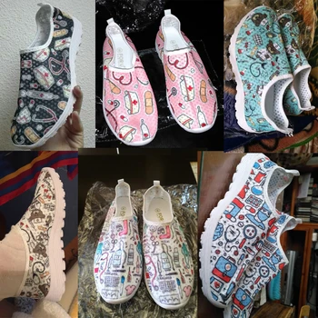 INSTANTARTS 2020 de las Mujeres Zapatos de Enfermera Lindo Patrones Casual Deslizarse Sobre Malla de Aire Marca de Zapatos del Diseñador de Caminar Trotar Zapatillas de deporte de la Luz