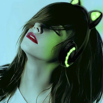 Cat Ear Auriculares Bluetooth 7Color cambiante de Luz LED de Bluetooth Inalámbrico de Auriculares estéreo de emisión de Luz de auriculares Auricular Anime