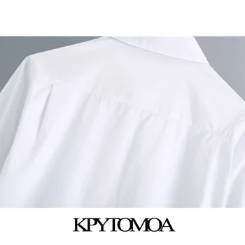 KPYTOMOA Mujeres 2020 de la Moda Con el Lazo Plisado Blusas Vintage de Manga Larga Botón arriba Femenino Camisetas Chic Tops