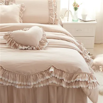 Volantes de encaje de conjuntos de ropa de cama de lujo de algodón Completo Queen King size princesa cama set 4/7pcs funda de edredón+Bedskirt+fundas de almohada
