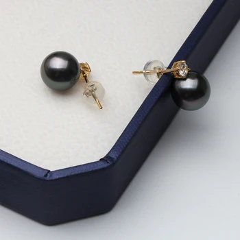 Real Tahitain Negro Pendientes de Perlas Para las Mujeres,el agua de Mar de la Perla de Oro 18K Aretes de Novia de la Boda de los Pendientes de la Joyería