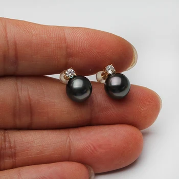 Real Tahitain Negro Pendientes de Perlas Para las Mujeres,el agua de Mar de la Perla de Oro 18K Aretes de Novia de la Boda de los Pendientes de la Joyería