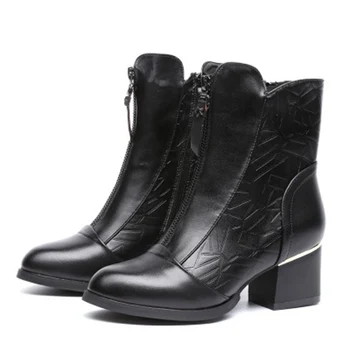SNURULAN2018New Zapatos De Invierno De Las Mujeres De Moda De Cuero Genuino Caliente Botas De Tobillo De Las Señoras Zapatos De Tacón Alto Botas Cortas De Mujer Bombas ShoesE062