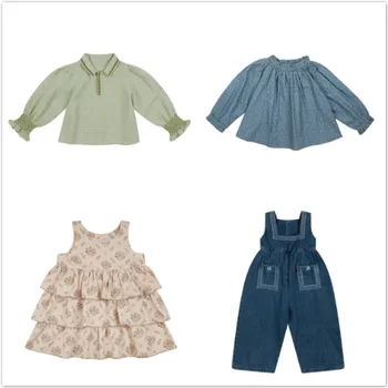 La Pre-venta de 2020 Otoño de las Niñas de Bebé de la tela Escocesa Tops Pastoral Floral Vestido de Princesa Conjunto de Camisa sin Mangas Vestido de Jeans Top Set