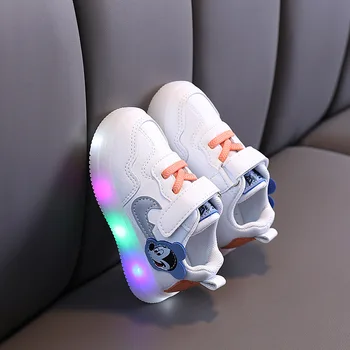 Disney Niños Brillantes Zapatos de los Niños LED de Zapatillas de deporte Con la Luz de las Niñas Chaussure Enfant de Mickey Mouse Casual Bebé Zapatos de los Niños De 1-6 Años