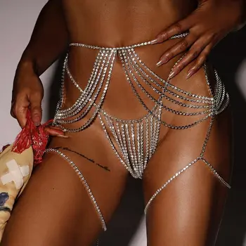 Rhinestone Sexy Arnés de la Ropa interior del Vientre de la Cintura del Cuerpo de la Cadena de la Correa del Bikini Tanga para las Mujeres de Cristal de Lujo del Muslo de la Cadena de la Joyería del Cuerpo