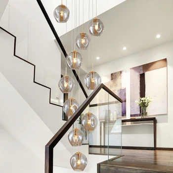 Nórdicos Escaleras de Iluminación Colgante Comedor Lámpara Colgante de rotación escalera moderna LED de la lámpara Colgante de la escalera LED Colgante lámparas de cristal