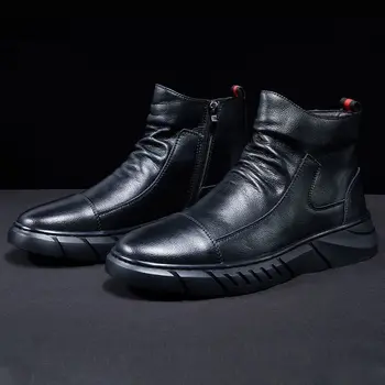 Hombres Botas de Nieve de los Hombres Durable TPR Suela de los Zapatos de Cuero de los Hombres 2020 de la Moda Nueva Corto Felpa Cálida Piel de Botas de Invierno Botas de Hombres