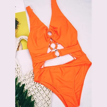 INGAGA Corte de Una sola Pieza Trajes de baño de Alta Corte de trajes de baño de las Mujeres Backless Sexy Traje de Baño de las Mujeres 2021 Nueva Naranja Cinturón de seguridad ropa de playa