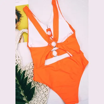 INGAGA Corte de Una sola Pieza Trajes de baño de Alta Corte de trajes de baño de las Mujeres Backless Sexy Traje de Baño de las Mujeres 2021 Nueva Naranja Cinturón de seguridad ropa de playa