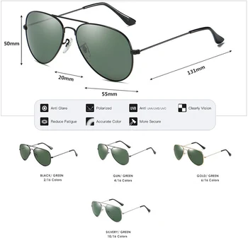 2019 Marca de Diseñador G15 Hombres Mujeres HD Gafas de sol Polarizadas de la Aviación Rayos gafas de Sol Para los hombres 3025 55mm Gafas Oculos de sol UV400