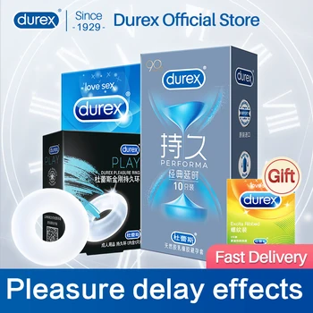 Durex Mucho Placer Condones Clímax Caja Fuerte Retraso Performa De Larga Duración Clímax De Control De Condón En La Polla Anillo De Pene Manga