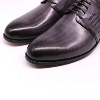 Hombre Vestido De Derby Zapatos De Cuero Japonés Coreano De Negocios Formal De Los Zapatos De Los Hombres Punta Redonda Con Cordones Gris Negro Oficina De Oxford Zapatos Masculinos