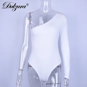 Dulzura de algodón pendiente de hombro de uno solo de manga larga traje de 2018 verano otoño sexy mujer blanco negro de cuerpo sólido