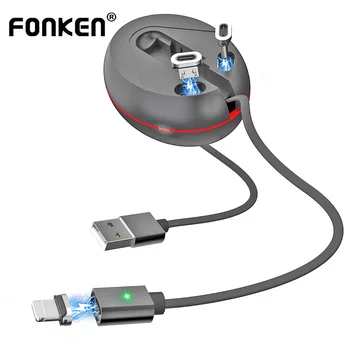 FONKEN Magnético Cable de Carga 3 en 1 Teléfono Cable de Carga USB Tipo C magnético Cable Micro USB Imán de Cargador Para el Iphone 11 De Xiaomi