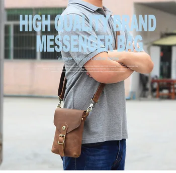 Hombres Bolsa de Mensajero de la Vendimia de Viaje del Teléfono Celular Waistbag Bolsa de Hombro para los hombres Pequeños Crossbody Bolsa de Caballo Loco de Cuero Genuino Solapas