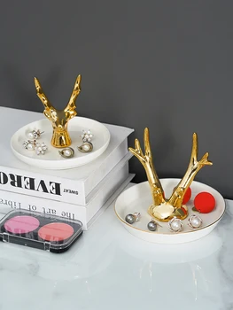 De estilo nórdico de cerámica de la joyería soporte de exhibición de la bandeja de oro conejo de almacenamiento de la bandeja de disparo props dormitorio pequeños adornos