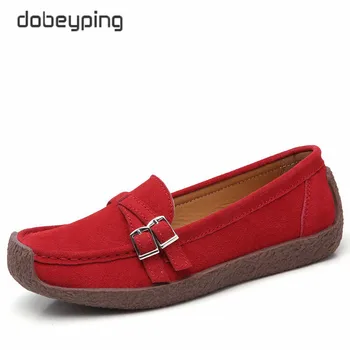 Dobeyping Nueva Primavera, Otoño Mujer Zapatos de Cuero Genuino de las Mujeres de Pisos Casual de la Mujer Mocasines con Hebilla Hembra Zapato de Tacón Bajo de Calzado