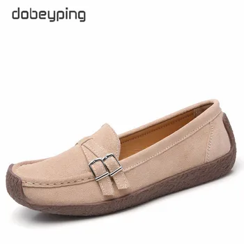 Dobeyping Nueva Primavera, Otoño Mujer Zapatos de Cuero Genuino de las Mujeres de Pisos Casual de la Mujer Mocasines con Hebilla Hembra Zapato de Tacón Bajo de Calzado