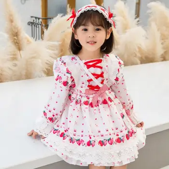 Lolita española de la princesa vestido de Encaje de Costura de impresión dulce lindo vestido de bola de cumpleaños de Pascua de vestir para las niñas vestidos Y3100