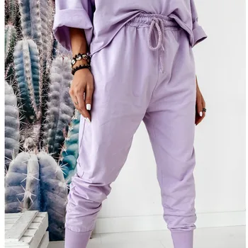 El otoño de las Mujeres con Capucha del Chándal de Streetwear Loungewear Púrpura Set 2PCS 2020 de la Moda de Primavera Sudadera + Pantalón Casa de ropa de dormir